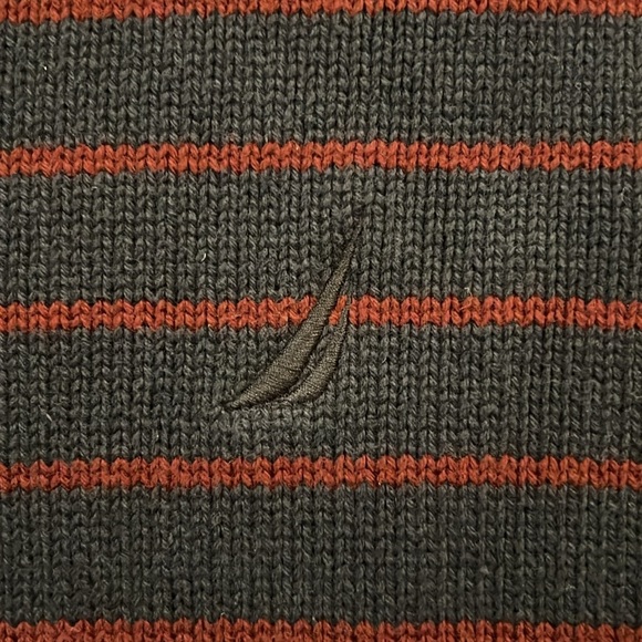 Nautica Navy Stripe V-Neck Pullover Sweater Thick 100% Cotton Long Sleeve Large - Picture 5 of 13